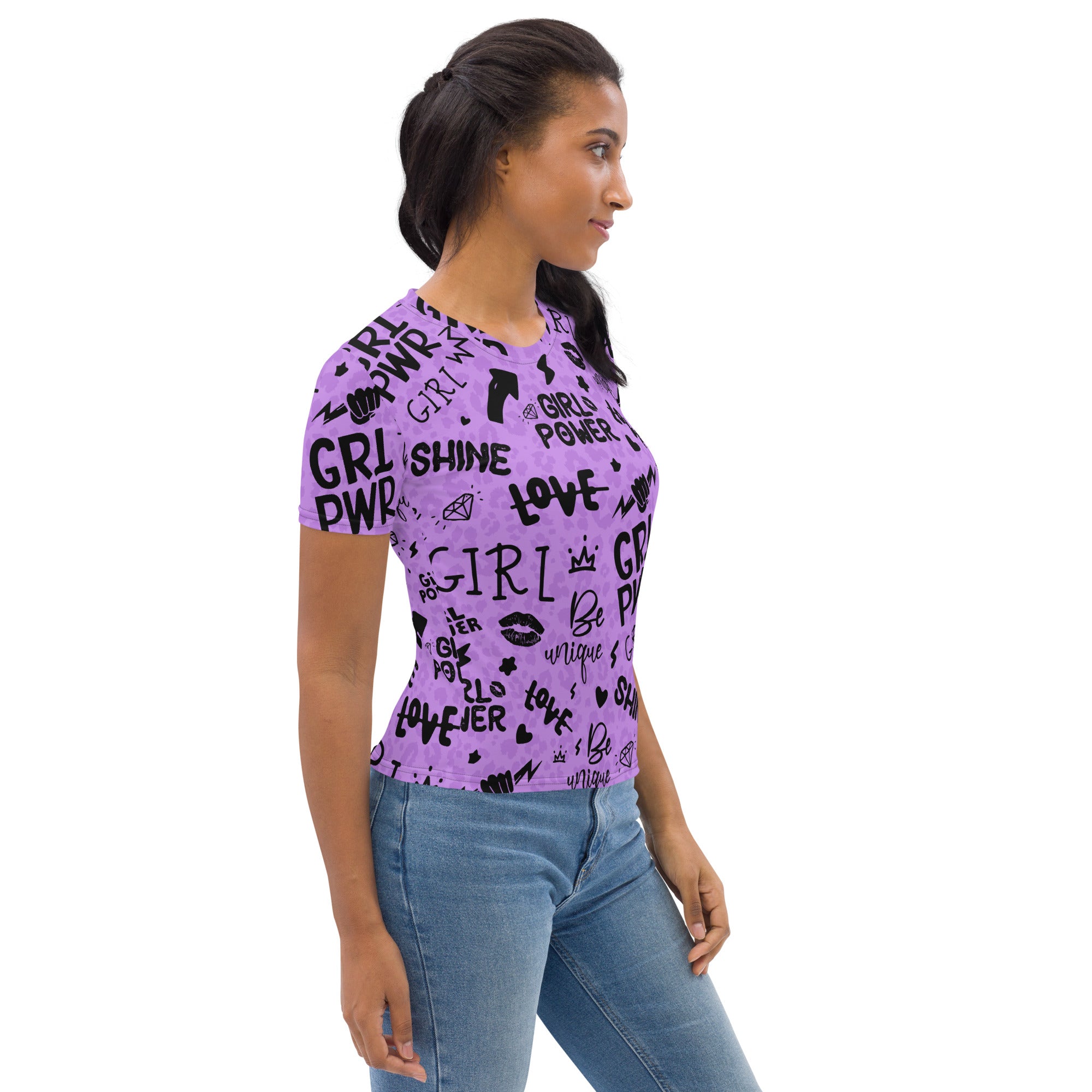Purple Girl Power Graphic Tee with Shadow Leopard Print
